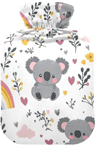 Wärmflasche mit süßem Koala-Regenbogen, Wärme- oder Kaltwasserflasche mit weichem Bezug, Wärmbeutel für Nacken, Schulter und Menstruationskrämpfe, 1 l
