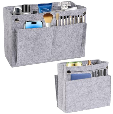 Indrnif 2 Stück Filz Taschenorganizer Handtaschen Innen Organizer, Handtasche Organizer Einsatz mit Mehreren Fächern, Kosmetik Tasche Organizer (30x20x10/18x17x7 cm, Grau)