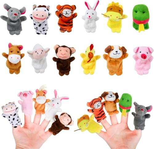 12 Pcs Pupetti da Dita, Marionette da Dito, Pupetti a Mano per Bambini, Dita di Peluche Animali, Gioco di Puppet di Animali, Puppet Animali, Feste per Bambini