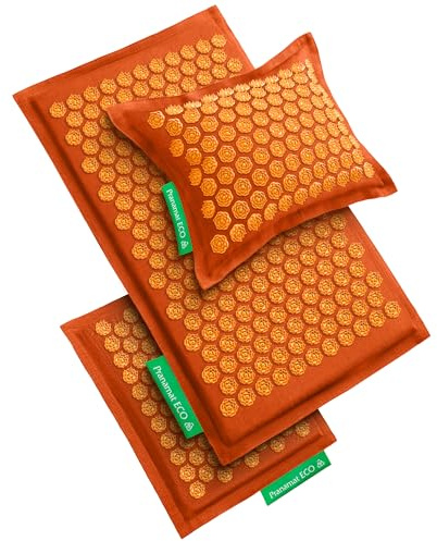 Pranamat Akupressur-Set mit großer und kleiner Matte und Kissen. Hochwertige Akupressur für Schmerzlinderung und Entspannung – handgefertigt in Europa aus nachhaltigen Naturmaterialien (Amber)
