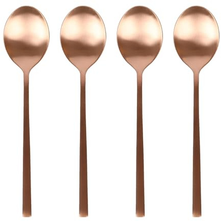Argon Tischware Nachtischlöffel aus Edelstahl - 20cm - Kupfer - 4X Essen Tisch Löffel Hochglanzpoliert Suppe Löffel 4-Stück Abendessen Löffel Besteckset