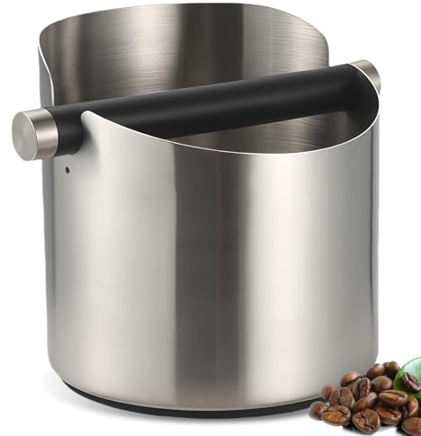 GOEDCH 11×8×8cm Abklopfbehälter: ​Abklopfbehälter für Siebträger, Edelstahl Knock Box, Rutschfester Silikonbasis & abnehmbarem Klopfhebel – Kompatibel mit Delonghi, Sage und Siebträgermaschinen