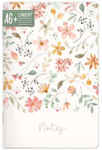 paper&you® Notizheft A6+ liniert Wild Blossoms mit 64 Seiten, Softcover Notizbuch klein, liniertes Mini Journal - nachhaltig & klimafreundlich