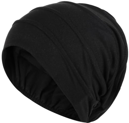 LIMHOO Women's Soft Chemo Beanie Hat Breathable Cotton Slouchy Turban Headwear for Cancer Patients Hair Loss Chemotherapy (Black)