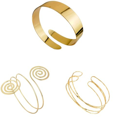 fufupaw 3 Stück Oberarmreif Gold, Armreif Gold Oberarm, Goldene Armreifen, Spiral Und Vier-Linien Design, Minimalistischer Armreif Für Täglichen Gebrauch Und Besondere Anlässe, Mode kombiniert