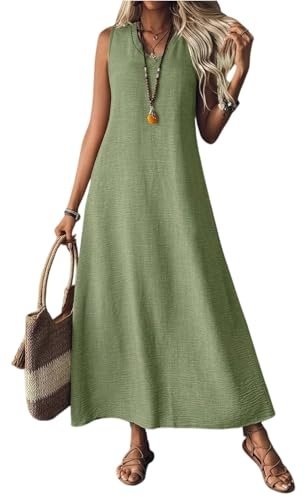 Vestidos de para Mujer 2026, sin Mangas, con Cuello en V, maxivestidos Casuales, Sueltos, Largos, para Vacaciones (Green,XXL)