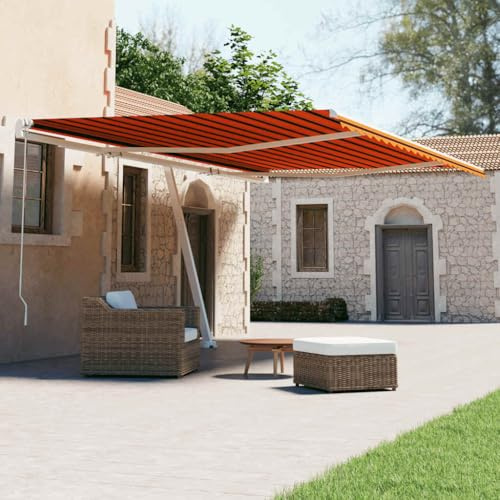 QJBSAVVA Standmarkise Automatisch 600x300 cm Orange Braun Freistehende Markise mit Fernbedienung und Handkurbel wasserfest für Terrasse Garten und Balkon