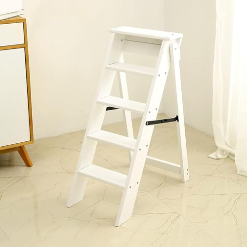 Scaletta pieghevole a 5 gradini, portatile, per cucina, biblioteca e espositore, multifunzionale e salvaspazio