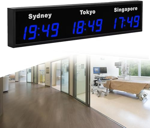 Orologio con Fusi Orari Mondiali, Orologio da Parete Digitale A LED con Fuso Orario A 3/4 Città, Orologio da Parete Multi-Fuso Orario per Ufficio/Casa/Soggiorno/Scuola/Azienda Multinazionale, 3 Città