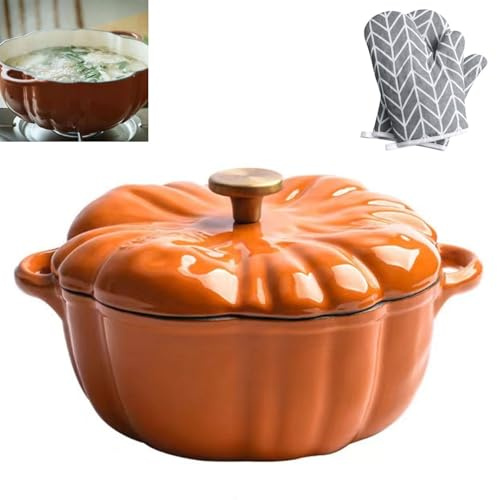 Cocotte à Citrouille,Four Hollandais Émaillé En Fonte,Poêles Hollandaises Antiadhésives Pour Four,Micro-ondes Et Plaques À Induction(20cm)