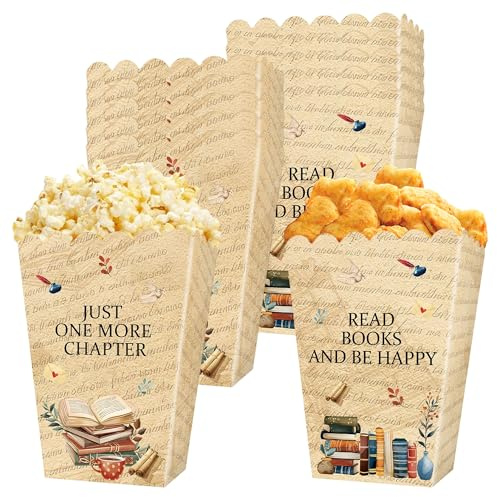 Book Club Popcorn Boxes Reading Book Party Decorations Library Candy Boxes | Book Club Party Favors Vintage Books Club Birthday Decor for Reading Lovers Bookworm