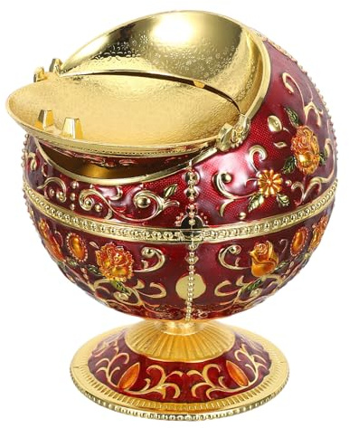 MOLUCKFU Cendrier Métal Antique avec Couvercle Rabattable Coupe-Vent Design Européen Élégant pour Intérieur Extérieur Bureau et Table Basse