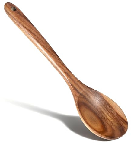 12.6 Inch Large Wooden Serving Spoons, Teak Wooden Spoons for Cooking Durable Heat Resistant Wood Cooking Spoon Non Stick Kitchen Spoon for Mixing, Baking, Stirring, Serving, Easy to Use