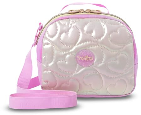 TOTTO - Bolsa Térmica Porta Alimentos 6 L, Modelo Unicorn Kisses M, 22 x 19 x 15 cm, Bolsa Portameriendas, Doble Cremallera, Asa de Mano, Correa Ajustable, Pasador para Mochila Ruedas, Color Rosa