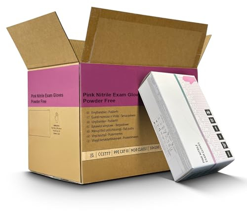 RE-GEN Pink Nitrile Powder Latex Free Disposable Gloves | Heavy-Duty Multi-Purpose, Medical, Health & Beauty, Janitorial, Automotive, Catering | 100 Gloves/Per Box (Medium Full Case, 10 Boxes)