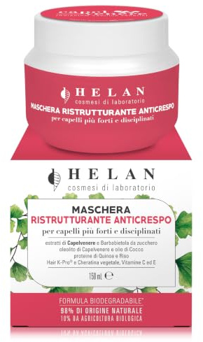 Helan Capelvenere – uppbyggande anti-frizz-mask för kraftfullt och badat hår, reparerar och ger näring med kokos, ekologisk quinoa och ris – intensivt reparationsskydd, tillverkad i Italien, 150 ml