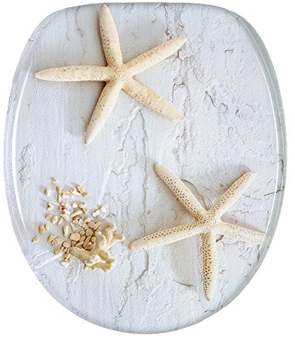 Sanilo WC Sitz, hochwertiger Toilettendeckel, einfache Montage, stabile Scharniere, Seesterne Grau