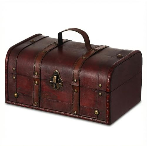 Vintiquewise Decorative Wooden Treasure Chest Keepsake Box Large Memory Trunk, Wood Lock Box, Treasure Chest Box for Kids & Adults