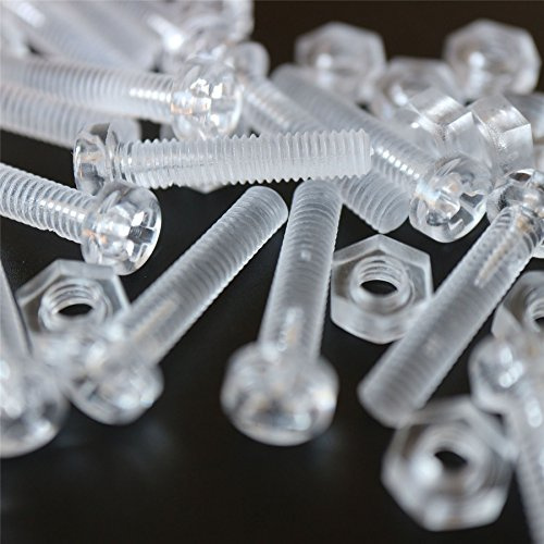 60x transparente Acryl-Flachrundschrauben M4 x 20 mm mit Muttern und Unterlegscheiben