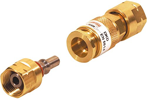 Ibeda DKD Gas-Schnellkupplung mit Überwurfmutter im SET mit D1 Kupplungsstift mit Überwurfmutter für Brenngas G3/8 LH, Sauerstoff 1/4 RH, Inertgas G 1/4' RH, Ausführung:Inertes Gas G 1/4'' RH