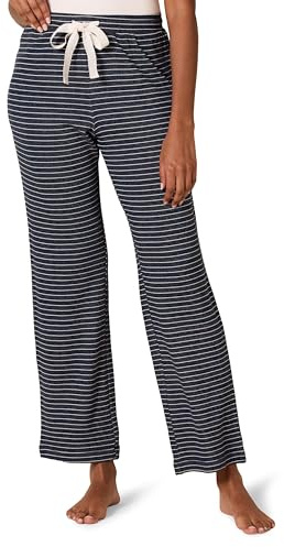 Amazon Essentials Pantalón de Pijama Ligero de Felpa con Cordón Mujer, Azul Marino Blanco Mini Rayas, XL