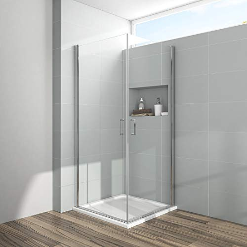 EMKE Duschkabine Eckeinstieg 90x90x195cm Duschabtrennung Dusche Doppel Pendeltür Duschtür Schwingtür Duschwand Beidseitiger Nano-Beschichtung