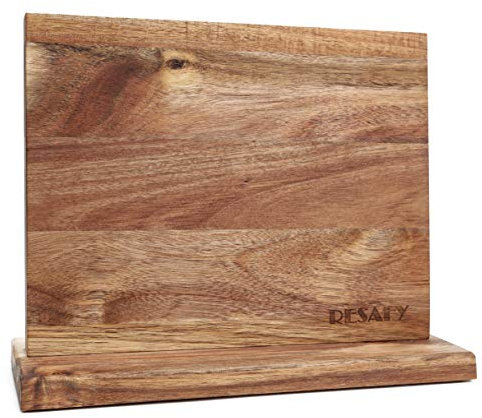 Resafy Großer magnetischer Messerhalter, Akazienholz, magnetischer Messerblock, 32,5 x 25,4 cm, magnetisch, Universalständer mit starken verbesserten Magneten, Streifen, Küchenaufbewahrung,