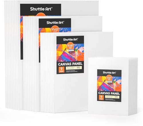 Shuttle Art Leinwand, Malkarton, 36 teiliges Canvas Set, 12,7x17,8, 20,3x25,4, 22,9x30,5, 28,0x35,6cm (9 Stück jeder Größe), besteht aus 100% Baumwolle, geeignet für Erwachsene, für die Acrylmalerei