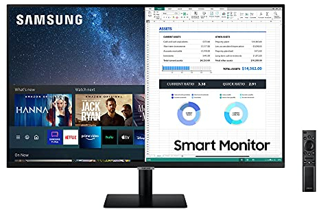 Samsung Smart Monitor M5 S32AM502NR, 32 Zoll, VA-Panel, Bildschirm mit Lautsprechern, Full HD-Auflösung, Bildwiederholrate 60 Hz, Smart TV Apps mit Fernbedienung, Auto Source Switch Plus, Schwarz