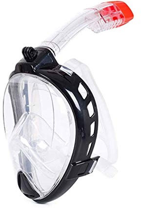 SMSOM Schnorchelmaske Vollgesicht, volles Gesicht Schnorchel Maske Erwachsene und Kinder Schnorchelmaske 180 Panoramablick Anti-Nebel Anti-Leck-Trocken-Top-Set (Color : Black, Size : Medium)