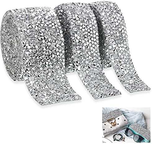 QUCUMER 3 Rollos Cinta de Diamantes Adhesiva 91cm Cinta Adhesiva Strass Cinta Strass para Ropa Cinta para Decorar Ropa Cinta Decorativa Cinta para Manualidades Ropa 1,5 cm, 2 cm, 3 cm de Ancho