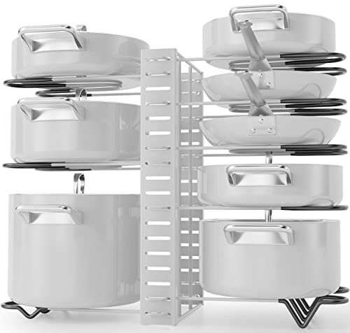G-TING Pot Rack Organizers, 8 Tiers Pots and Pans Organizer for Kitchen Organization & Storage, Adjustable Pot Lid Holders & Pan Rack, Lid Organizer for Pots and Pans With 3 DIY Methods(Grey)