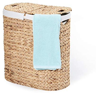 Seville Classics Panier à linge portable tissé à la main de qualité supérieure avec poignées de transport, rangement domestique pour vêtements, draps, jouets, jacinthe d'eau, panier ovale