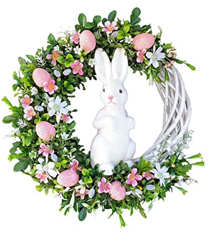 ACAREY Osterkranz, Osterhasenkranz, Ostertürdekorationen mit Ostereiern und Hase für Haustür, Haus, Hochzeitsdekoration Frühling Sommer (Rosa)