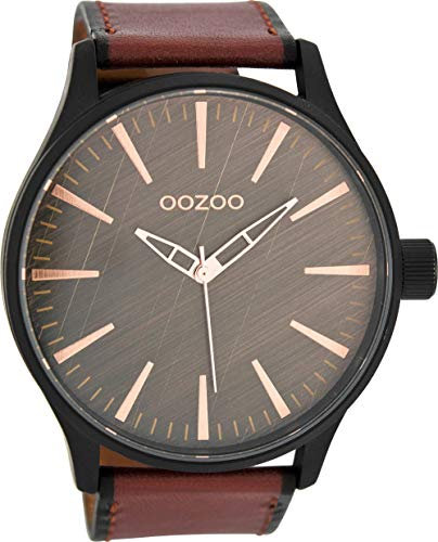 Oozoo Herrenuhr mit Lederband 50 MM Black/Braun/Rotbraun C7862