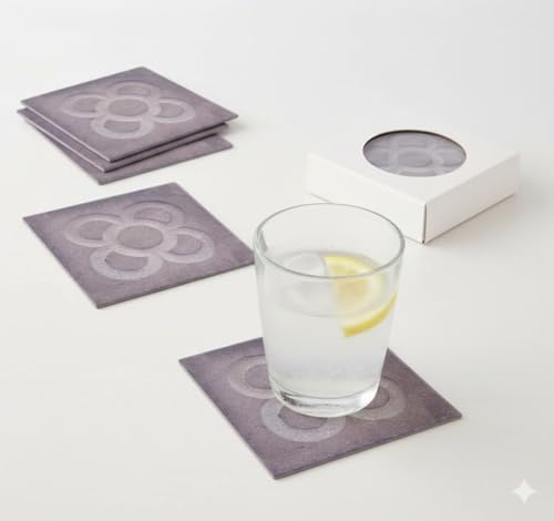 ROCKING GIFTS Set de 4 Posavasos de cerámica Decorativos con el diseño del Mosaico Panot Barcelona, de 10 cm de diámetro, en Color Gris