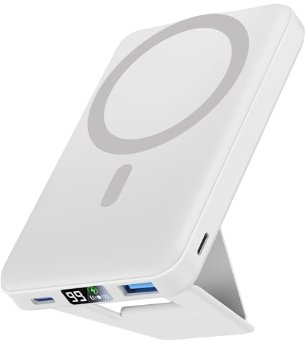 Podoru for Magsafe Powerbank 10000mah, Faltbarer Magnetische Wireless Power Bank 22.5W Schnelles Laden mit LED-Display, Kabellos Akkupack für iPhone 16/15/14/13/12/Pro/Pro Max/Mini (Weiß)