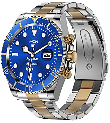 Smart Watch for Men Bluetooth Call Heart Rate Monitor Sleep Tracker Sports Modes Message Reminder Luxury Smartwatch for Android Phones iOS Stainless Steel Business Watch