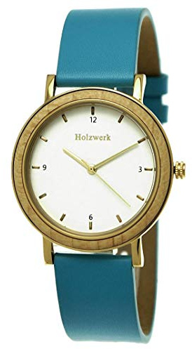 Holzwerk Germany Handgefertigte Designer Damen-Uhr - Öko Natur Holz Leder Armband Analog Klassisch Quarz Rosa Gold Braun