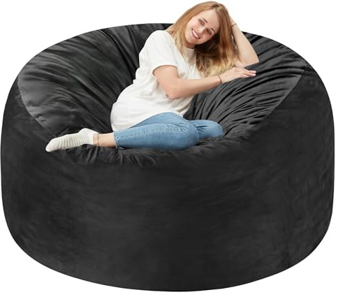 Homguava 5FT Bean Bag Chair Giant BeanBag with Memory Foam Filled, Comfy Bean Bag Chairs for Adults, Adult Bean Bag Chair with Dutch Velvet Cover for Living Room Bedroom-Black