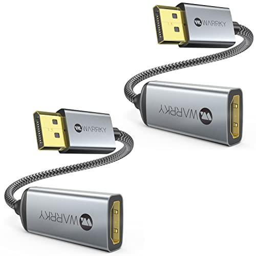 WARRKY Adattatore Display Port a HDMI 4K, 2 Pacchetto Adattatore Displayport a HDMI (2K 60Hz, 1080P 120Hz) - Nylon Intrecciato, Custo in Alluminio - Convertitore Displayport Maschio to HDMI Femmina