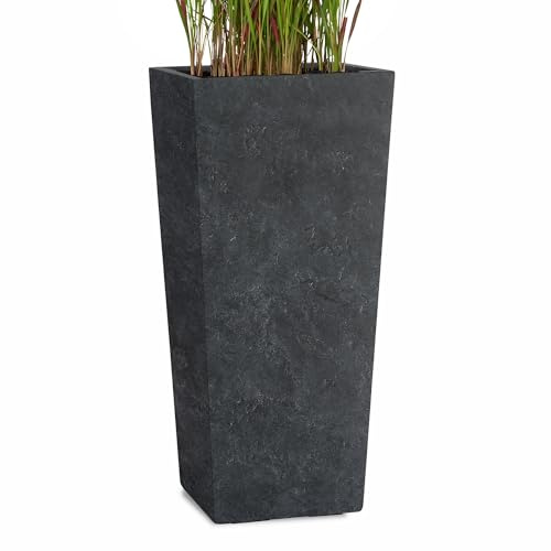Pflanzwerk® Pflanzkübel Bodenvase Fiberglas Conic Lava ANTHRAZIT 80x40x40cm *Frostbeständige Blumenkübel* *Deutsche Premiumqualität* *Lotus-Effekt Imprägnierung*