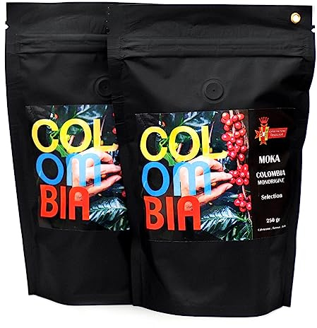 Café molido de origen único Colombia moka, 100% arábica, aterciopelado, paquete de 2 x 250 g, tostado medio