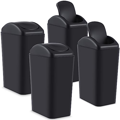 Hoolerry 4 Pcs 3 Gallon/12 Liter Small Trash Can Plastic Kitchen Garbage with Lid Small Trash Bin for Bathroom Office Bedroom Kitchen Waste Outdoor (Black)