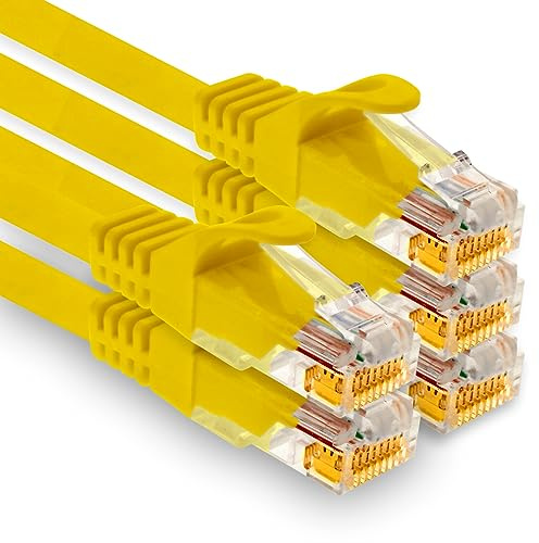 1aTTack.de - 5 câbles réseau Cat7 de 1,5 m, câbles de brassage Ethernet Cat.7, Lan et Cat 7 pour une vitesse Internet maximale et connecte tous les appareils avec des fiches RJ 45 jaunes