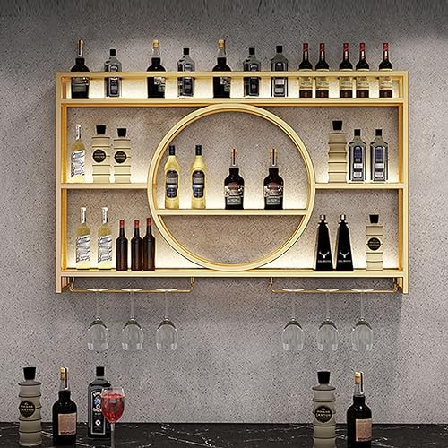 Botellero Pared,Estante para Botellas de Vino y Copas de Vino,Estantería de Vino de Pared,Botellero de Metal para la Pared con portavasos,Estante de Exhibición,Soporte para Vino rústico Colgante ( Col