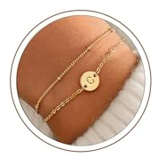TINGN Bracelet Femme Or avec Initiale - Double Plaqué Or Lettre C Personnalisé pour Fille, Cadeau Amie Adolescentes, Bijoux