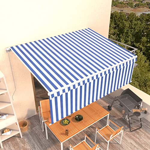 ZEYUAN Gelenkarmmarkise Einziehbar mit Volant, Sichtschutz Balkon, Balkon Markise, Seitenmarkise, Klemmmarkise, Sonnenvorhang, Balkonmarkisen, 4x3 m Blau und Weiß