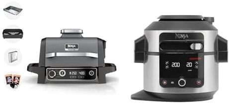 Ninja Woodfire Electric BBQ Grill & Smoker, 7-in-1 Outdoor Barbecue Grill & Air Fryer, Roast, Bake & Foodi 11-in-1 SmartLid Multi-Cooker 6L [OL550UK] Electric Pressure Cooker, Air Fryer