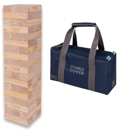 Ubergames Tour mobile géante jusqu'à 120 cm + XXL Jumbo Hi-Tower dans sac – 1,2 m (maximum dans le jeu. Jeu de tour en bois de pin massif – blocs de luxe supplémentaires et sac (jusqu'à 120 cm)